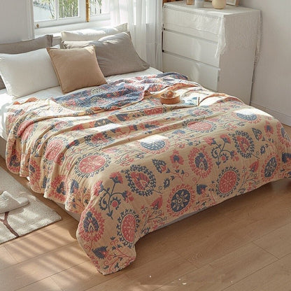 Floral Muslin Bed Cover - 100% Cotton Breathable Jacquard Bedspread for Adult and Kids' Beds