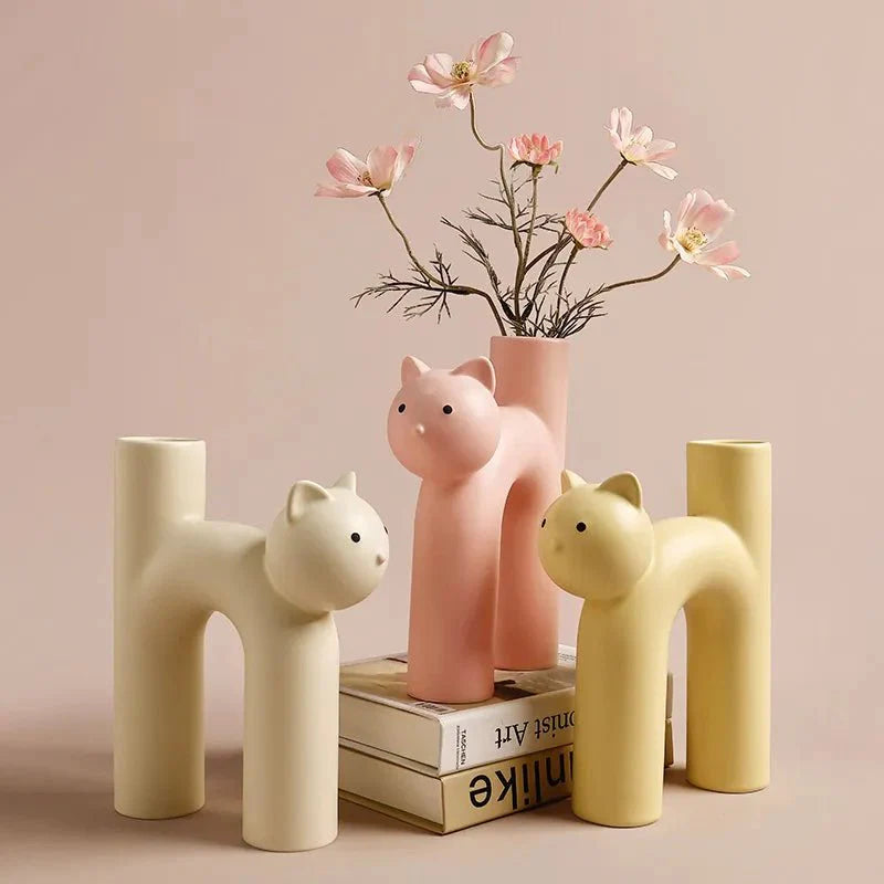 Cat-Shaped H-Tube Vase Decoration – Adorable Hydroponic Flower Display for Charming Home Decor