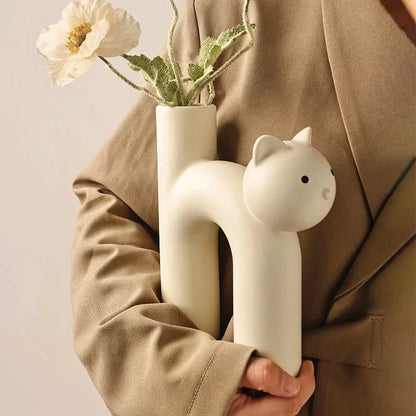 Cat-Shaped H-Tube Vase Decoration – Adorable Hydroponic Flower Display for Charming Home Decor