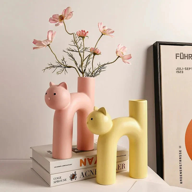 Cat-Shaped H-Tube Vase Decoration – Adorable Hydroponic Flower Display for Charming Home Decor