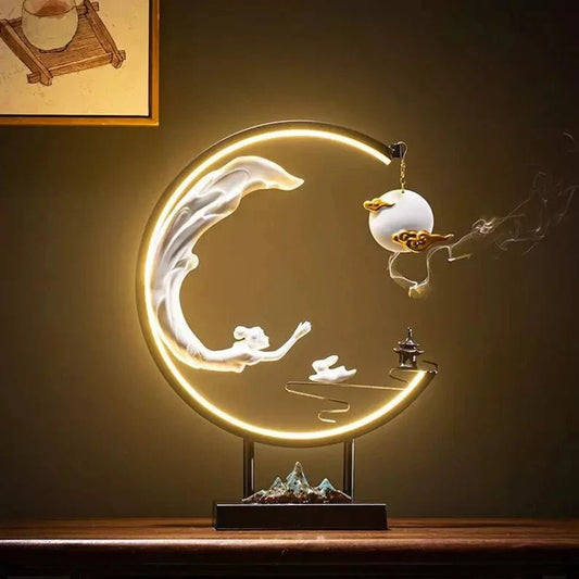 Celestial Lady Flying to the Moon Incense Burner Lamp – Handcrafted Backflow Burner Inspired by the Legend of Chang’e and Hou Yi