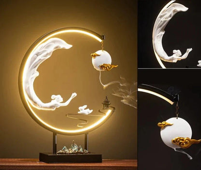 Celestial Lady Flying to the Moon Incense Burner Lamp – Handcrafted Backflow Burner Inspired by the Legend of Chang’e and Hou Yi