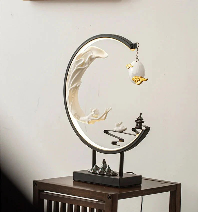 Celestial Lady Flying to the Moon Incense Burner Lamp – Handcrafted Backflow Burner Inspired by the Legend of Chang’e and Hou Yi