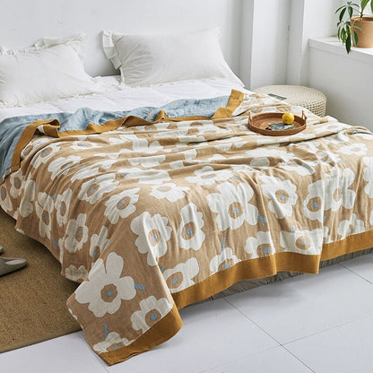 Japanese Soft Throw Blanket - 100% Cotton Anti-Pilling Blanket for Bed or Sofa, Perfect for All Seasons