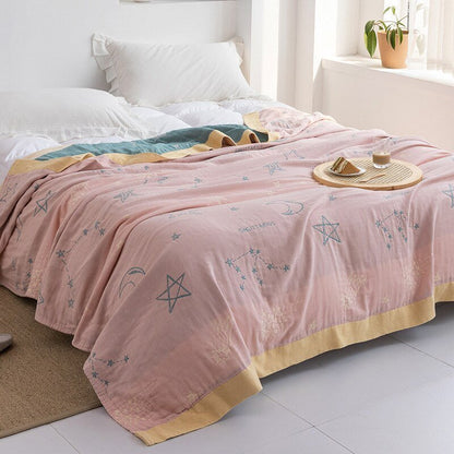 Japanese Soft Throw Blanket - 100% Cotton Anti-Pilling Blanket for Bed or Sofa, Perfect for All Seasons