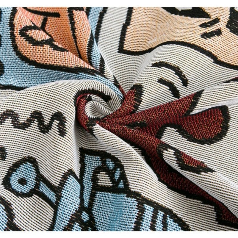 Keith Haring Jigsaw Throw Blanket - Jacquard Woven Graffiti Design with Tassels, Polyester/Cotton Anti-Pilling Blanket