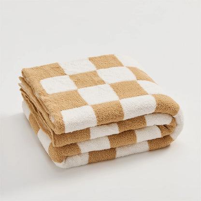 Luxurious Colourful Chequerboard Plaid Blanket - Soft Microfibre Anti-Pilling Throw for Bed or Sofa, Modern Style