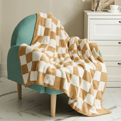 Luxurious Colourful Chequerboard Plaid Blanket - Soft Microfibre Anti-Pilling Throw for Bed or Sofa, Modern Style