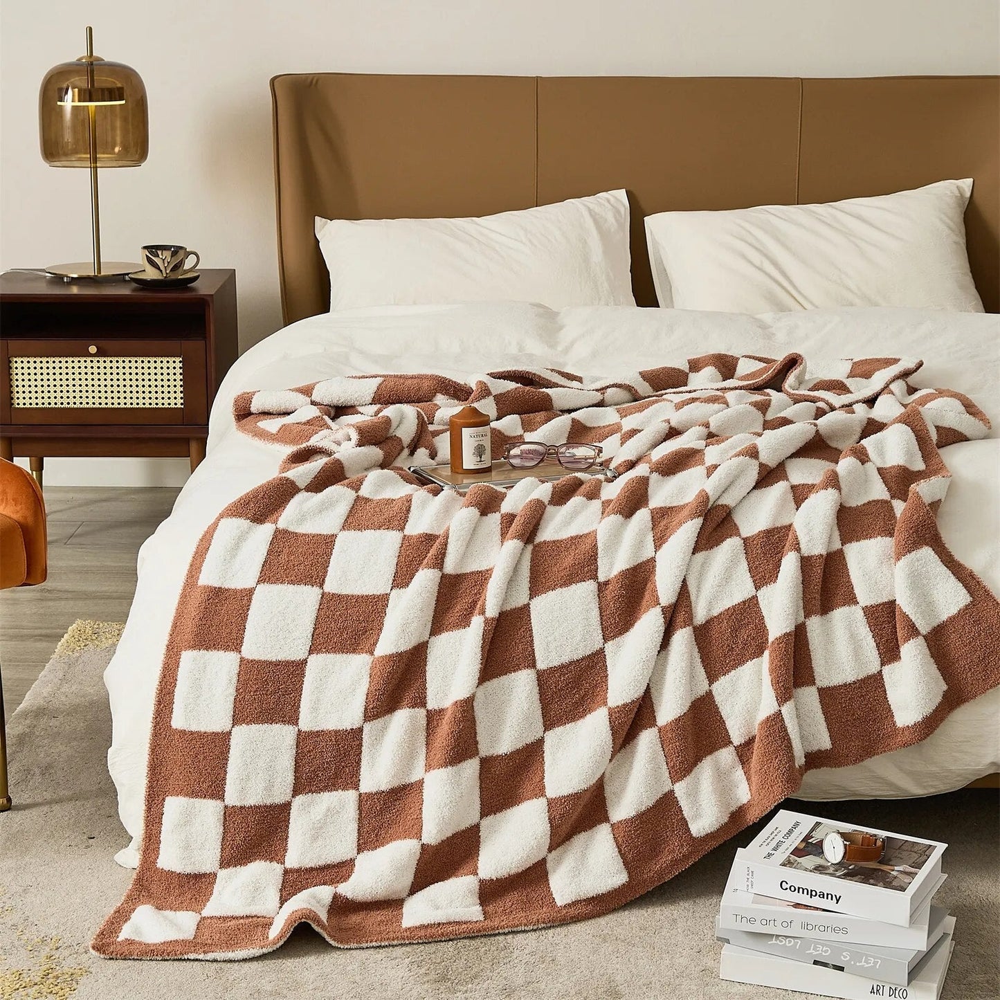 Luxurious Colourful Chequerboard Plaid Blanket - Soft Microfibre Anti-Pilling Throw for Bed or Sofa, Modern Style