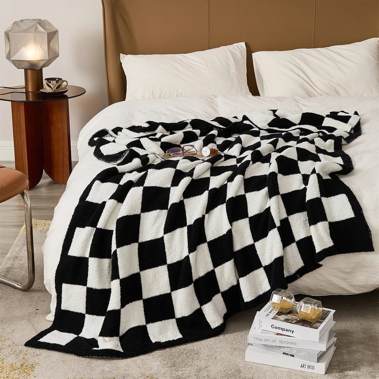 Luxurious Colourful Chequerboard Plaid Blanket - Soft Microfibre Anti-Pilling Throw for Bed or Sofa, Modern Style