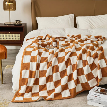 Luxurious Colourful Chequerboard Plaid Blanket - Soft Microfibre Anti-Pilling Throw for Bed or Sofa, Modern Style