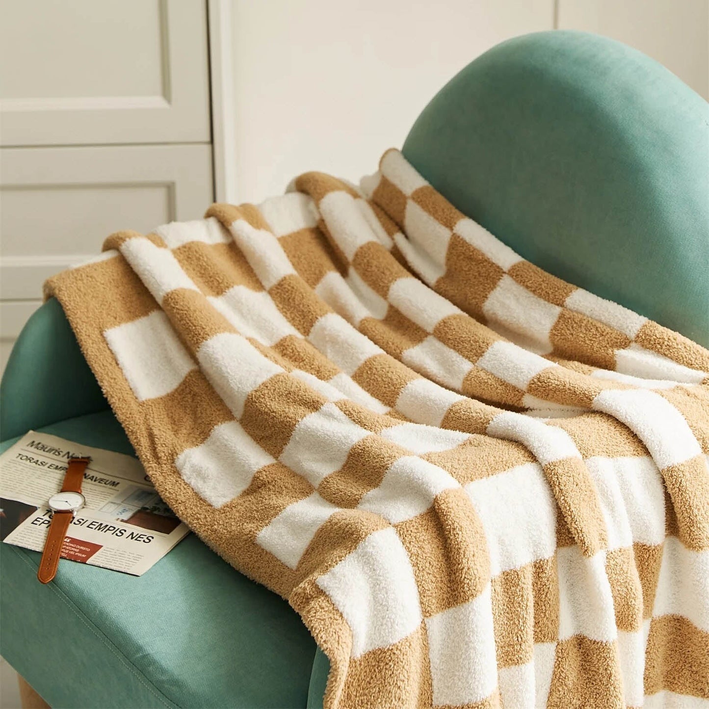 Luxurious Colourful Chequerboard Plaid Blanket - Soft Microfibre Anti-Pilling Throw for Bed or Sofa, Modern Style