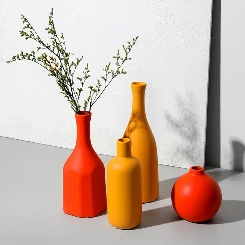 Bright Solid Colour Ceramic Vase – Vibrant Orange, Yellow, and Blue Vases for Colourful Home Decor