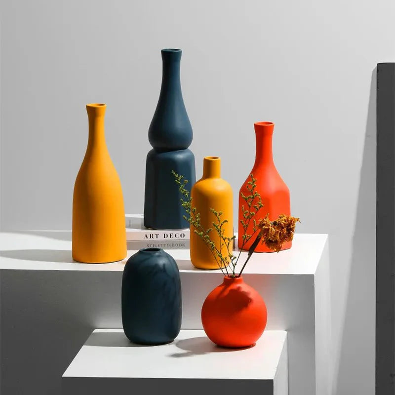 Bright Solid Colour Ceramic Vase – Vibrant Orange, Yellow, and Blue Vases for Colourful Home Decor