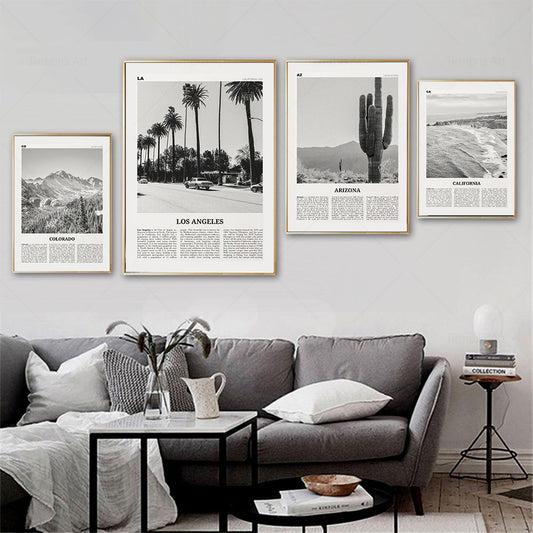 Monochrome Landscape Travel Poster – Inspiring Wall Art for Wanderlust Enthusiasts