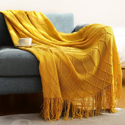 Nordic Solid Sofa Knitted Blanket - 100% Acrylic, Soft and Thick Throw for Cozy Comfort, Perfect for Spring/Autumn