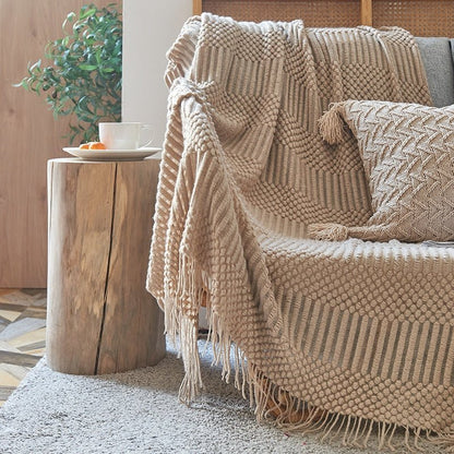 Nordic Solid Sofa Knitted Blanket - 100% Acrylic, Soft and Thick Throw for Cozy Comfort, Perfect for Spring/Autumn