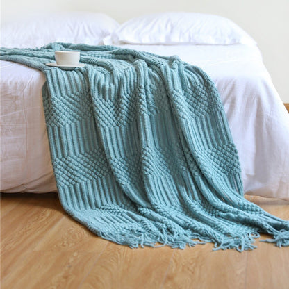 Nordic Solid Sofa Knitted Blanket - 100% Acrylic, Soft and Thick Throw for Cozy Comfort, Perfect for Spring/Autumn