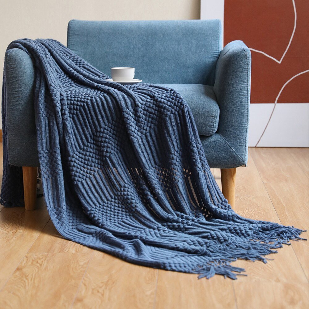 Nordic Solid Sofa Knitted Blanket - 100% Acrylic, Soft and Thick Throw for Cozy Comfort, Perfect for Spring/Autumn