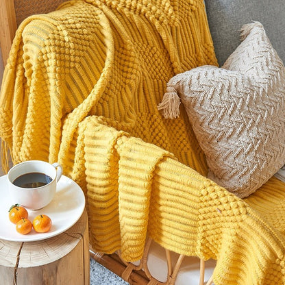 Nordic Solid Sofa Knitted Blanket - 100% Acrylic, Soft and Thick Throw for Cozy Comfort, Perfect for Spring/Autumn