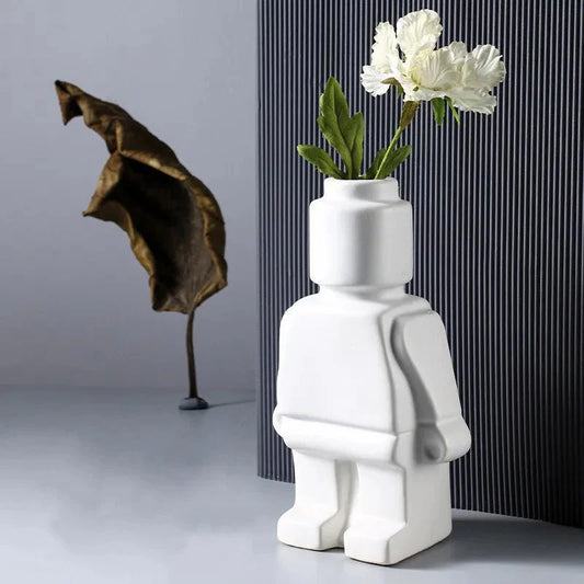 Nordic Style Minimalist 'Robot' Ceramic Vase – Unique Modern Decoration for Home or Office