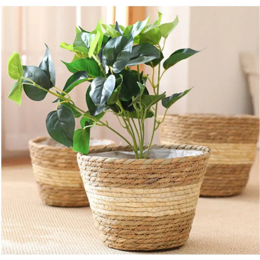 Nordic Woven Flower Plant Basket – Natural Straw Weaving Decorative Plant Pot