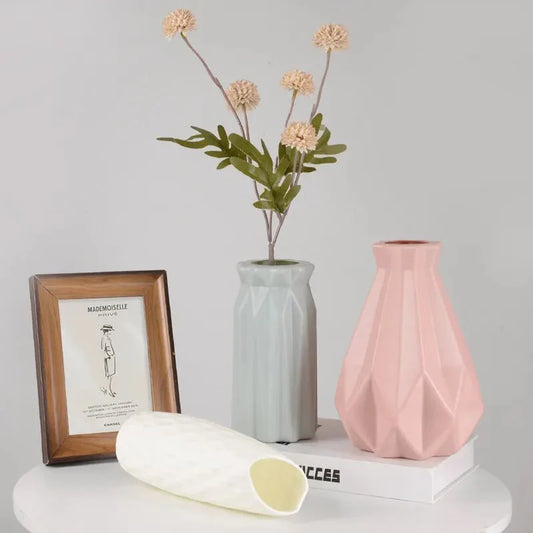 Pastel Coloured Flower Vase – Elegant Imitation Ceramic Plastic Vase for Home Decor and Wedding Centrepieces