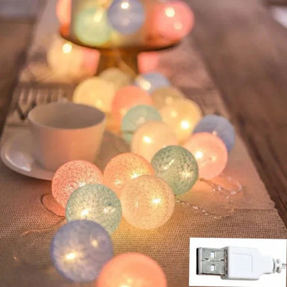 Pretty Pastel Cotton Ball Fairy Lights Garland