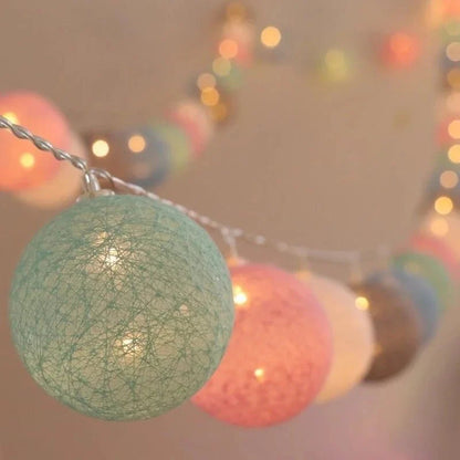 Pretty Pastel Cotton Ball Fairy Lights Garland