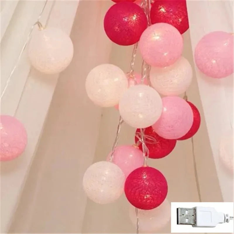 Pretty Pastel Cotton Ball Fairy Lights Garland