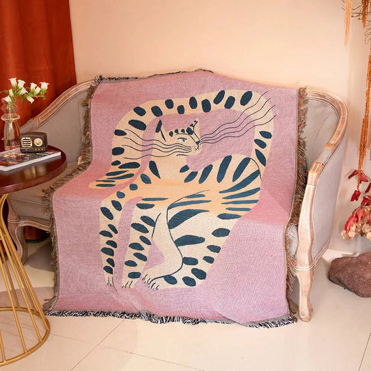 Quirky Pink Cat Design Sofa and Picnic Blanket