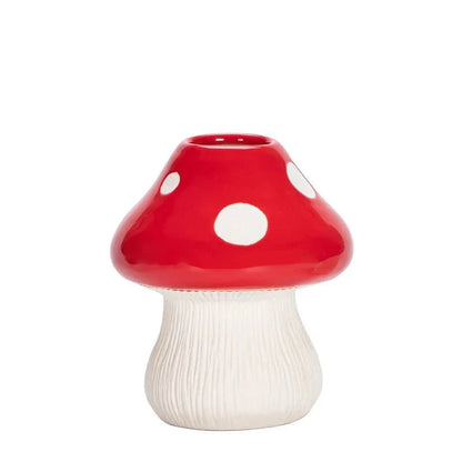 Red and Black Mushroom Shaped Ceramic Vase – Quirky Decorative Vase for Unique Flower Arrangements