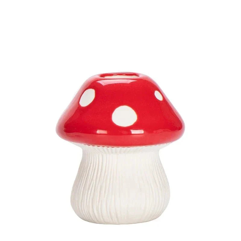 Red and Black Mushroom Shaped Ceramic Vase – Quirky Decorative Vase for Unique Flower Arrangements