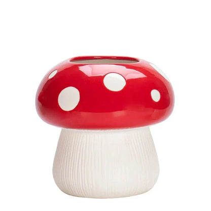 Red and Black Mushroom Shaped Ceramic Vase – Quirky Decorative Vase for Unique Flower Arrangements