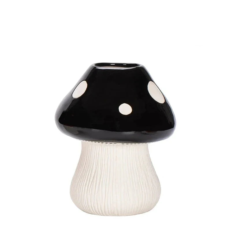 Red and Black Mushroom Shaped Ceramic Vase – Quirky Decorative Vase for Unique Flower Arrangements