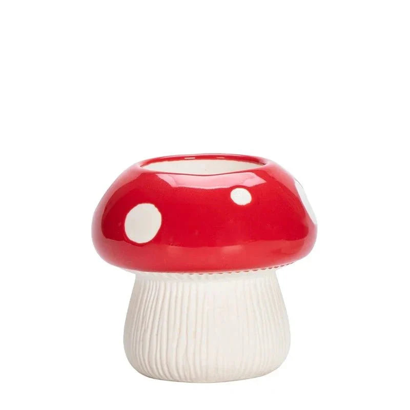 Red and Black Mushroom Shaped Ceramic Vase – Quirky Decorative Vase for Unique Flower Arrangements