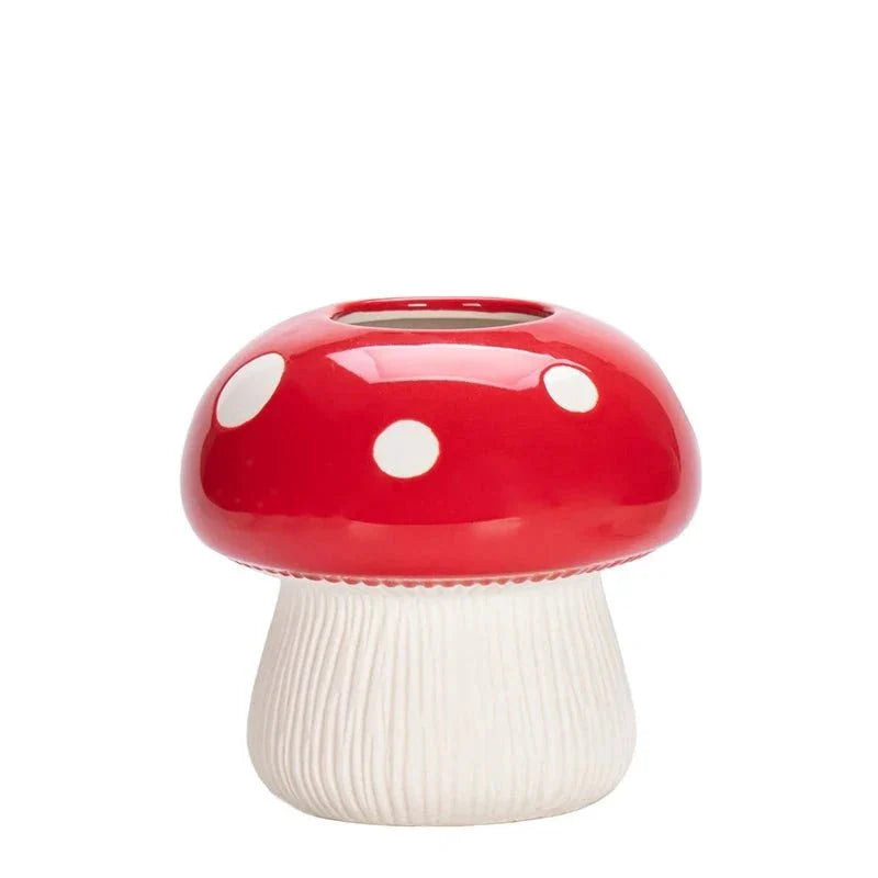 Red and Black Mushroom Shaped Ceramic Vase – Quirky Decorative Vase for Unique Flower Arrangements