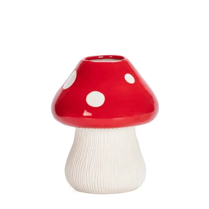 Red and Black Mushroom Shaped Ceramic Vase – Quirky Decorative Vase for Unique Flower Arrangements