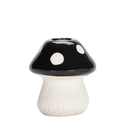 Red and Black Mushroom Shaped Ceramic Vase – Quirky Decorative Vase for Unique Flower Arrangements