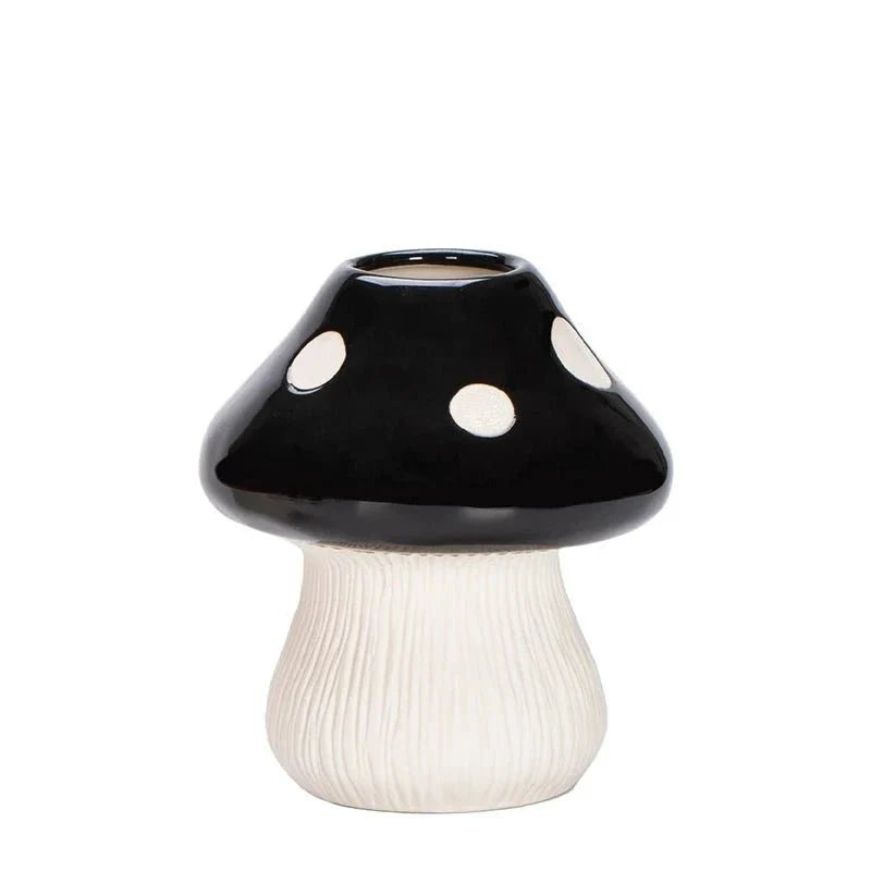 Red and Black Mushroom Shaped Ceramic Vase – Quirky Decorative Vase for Unique Flower Arrangements