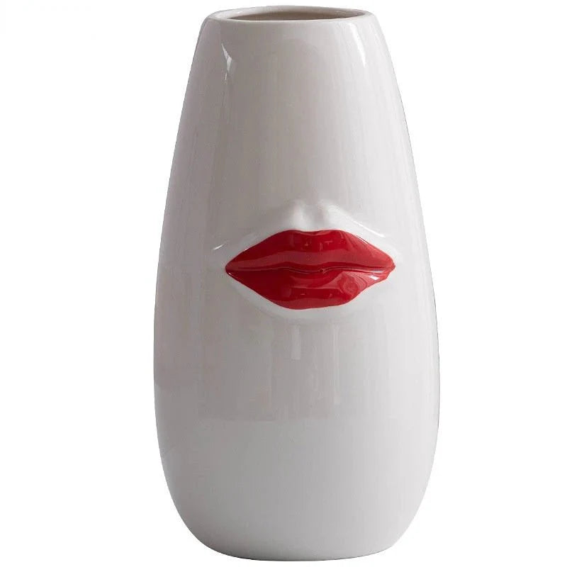 Quirky Red Lips Porcelain Vase – Fun and Playful Ceramic Flower Pot for Home and Office Decor