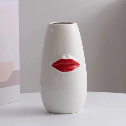 Quirky Red Lips Porcelain Vase – Fun and Playful Ceramic Flower Pot for Home and Office Decor