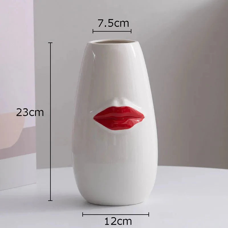 Quirky Red Lips Porcelain Vase – Fun and Playful Ceramic Flower Pot for Home and Office Decor