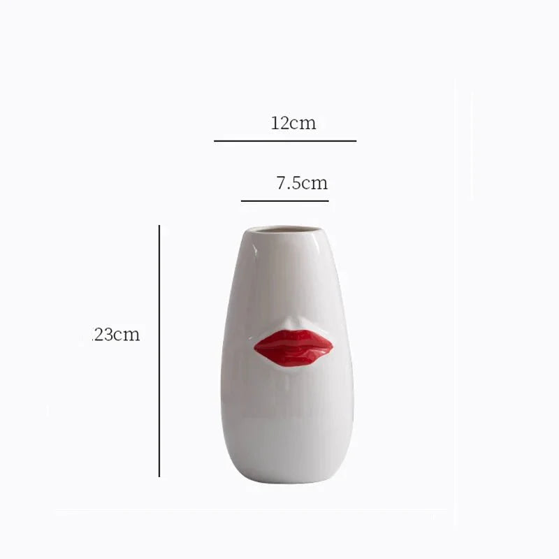 Quirky Red Lips Porcelain Vase – Fun and Playful Ceramic Flower Pot for Home and Office Decor