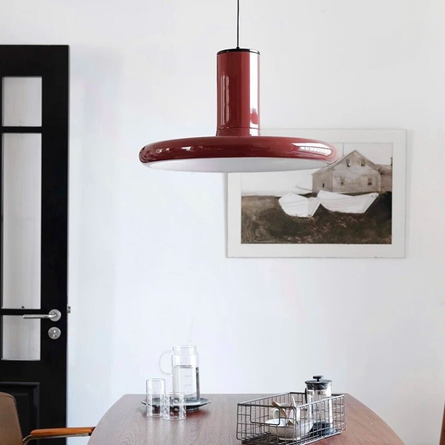 Retro Style Dark Red Saucer Pendant Light