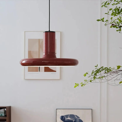 Retro Style Dark Red Saucer Pendant Light