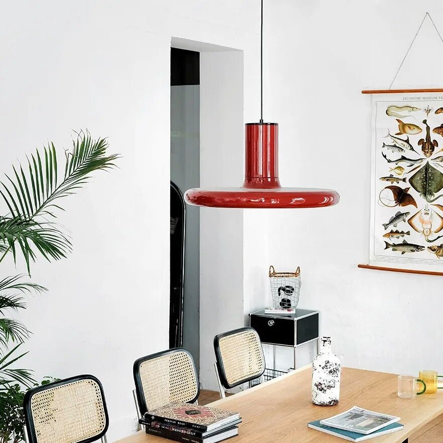 Retro Style Dark Red Saucer Pendant Light