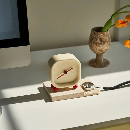 Small Minimalist Cream Desktop Clock