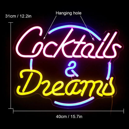 Vibrant LED Cocktails and Beer LED Neon Wall Sign