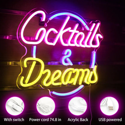 Vibrant LED Cocktails and Beer LED Neon Wall Sign